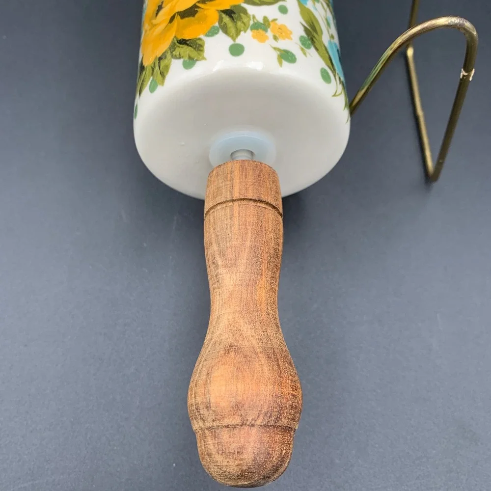 Pioneer Woman Breezy Blossom Ceramic Rolling Pin Wood Handle Floral Dots Retired